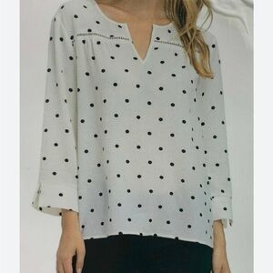 Fever White 3/4 Sleeve Notched Collar Blouse